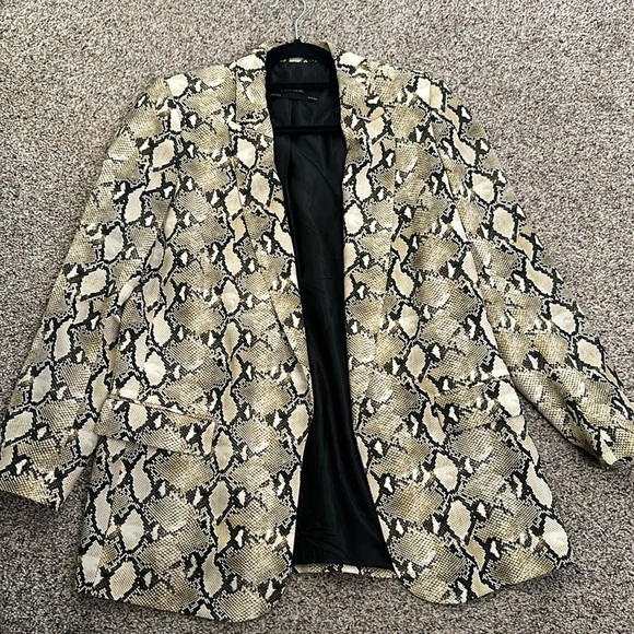 Zara beige brown python D kin snake print blazer size M career preppy feminine - Picture 7 of 10